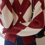 Diamond Pattern V-Neck Knitted Jacket