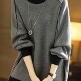 Casual Minimalist Color-block High-neck Sweatshirt