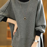 Casual Minimalist Color-block High-neck Sweatshirt