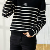 Slim Fit Long Sleeve Camellia Embroidery Knit Top