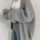 Loose Fit Solid Color Lantern Sleeve Cardigan