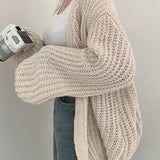 Loose Fit Solid Color Lantern Sleeve Cardigan