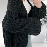 Loose Fit Solid Color Lantern Sleeve Cardigan