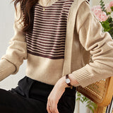 Brown Striped Knit Sweater with Flowing Ties