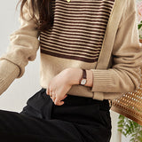 Brown Striped Knit Sweater with Flowing Ties