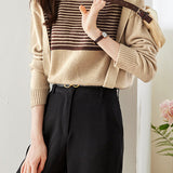 Brown Striped Knit Sweater with Flowing Ties