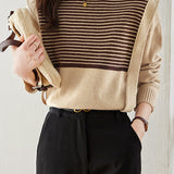 Brown Striped Knit Sweater with Flowing Ties