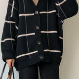 Vintage Plaid Oversized Knit Cardigan