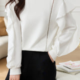 Elegant Ruffle Hollow Out Sweatshirt