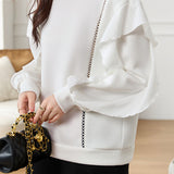 Elegant Ruffle Hollow Out Sweatshirt