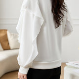 Elegant Ruffle Hollow Out Sweatshirt