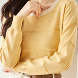 Hollow Out Color-Block Round Neck Knit Sweater