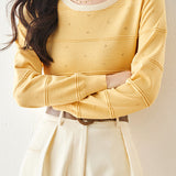 Hollow Out Color-Block Round Neck Knit Sweater