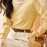 Hollow Out Color-Block Round Neck Knit Sweater