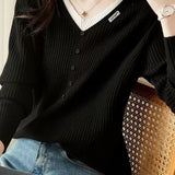 Minimalist Color-Block V-Neck Sweater for Women