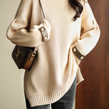 High Neck Mid-Length Solid Color Sweater