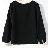 French V-Neck Bow Tie Long Sleeve Top