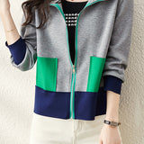 Color Block Stand Collar Jacket