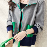 Color Block Stand Collar Jacket