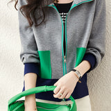 Color Block Stand Collar Jacket