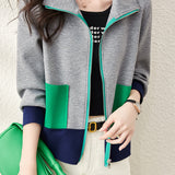 Color Block Stand Collar Jacket