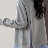 Loose Grey Faux Two-Piece Hoodie