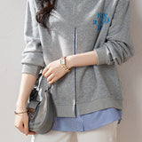 Loose Grey Faux Two-Piece Hoodie