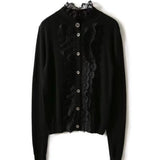 French Vintage Lace Trim Knitted Cardigan