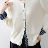 Retro Plaid Patchwork Knitted Cardigan