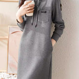 Loose Casual Gray Hooded Dress