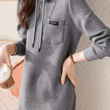 Loose Casual Gray Hooded Dress