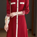 Color-Blocked Mid-Length Knit Dress in Chanel Style