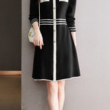 Color-Blocked Mid-Length Knit Dress in Chanel Style