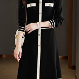 Color-Blocked Mid-Length Knit Dress in Chanel Style