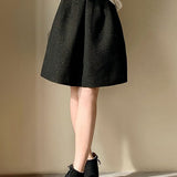 French Vintage High-Waisted Slimming Black Midi Skirt