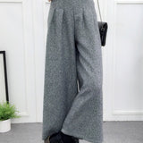 High-Waisted Casual Wool Wide-Leg Trousers