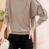 Off-Shoulder Long Sleeve Beaded Knit Top