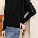 Off-Shoulder Long Sleeve Beaded Knit Top