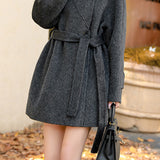 Stand Collar Tie Belt Coat