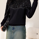 Embellished Velvet Patchwork Hoodie