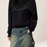 Embellished Velvet Patchwork Hoodie