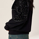 Embellished Velvet Patchwork Hoodie