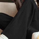 Drawstring Loose Knit Wide-Leg Trousers