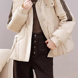 Lazy style stand-collar hooded contrast-color cotton-padded coat