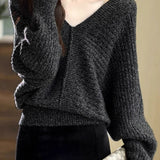 V-neck Bat-sleeved Knitted Sweater