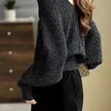 V-neck Bat-sleeved Knitted Sweater