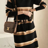 Half Turtleneck Striped Knitted Dress