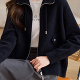 Leisure stand-collar woolen coat with zipper