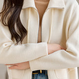 Leisure stand-collar woolen coat with zipper