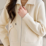 Leisure stand-collar woolen coat with zipper